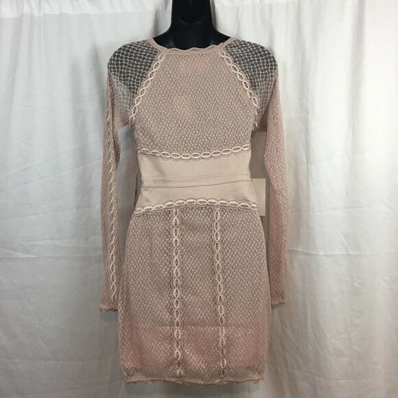 Free People Nude Mixed Mesh Bodycon Tan Dress XS - Picture 6 of 8